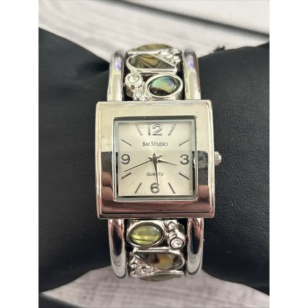 Bay Studio Abalone Accents Silver Tone Women’s Cuff Watch